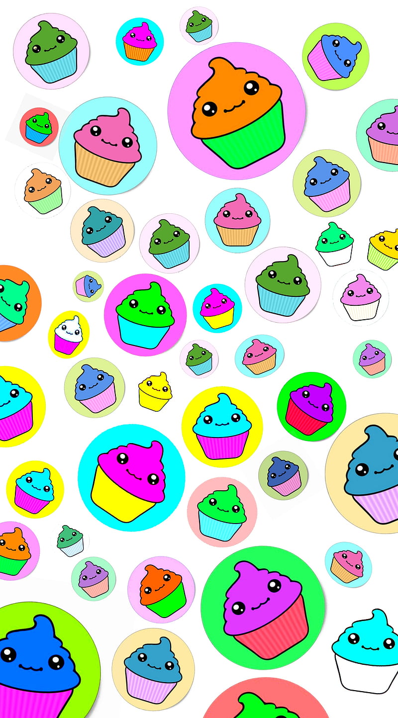 Kawaii Cupcakes, cake, candy, cupcake, neon, sugar, tumblr, HD phone wallpaper