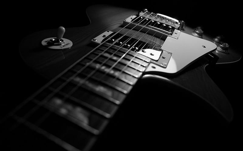 Les Paul Guitar, Black and White, Electric, Instrument, HD wallpaper