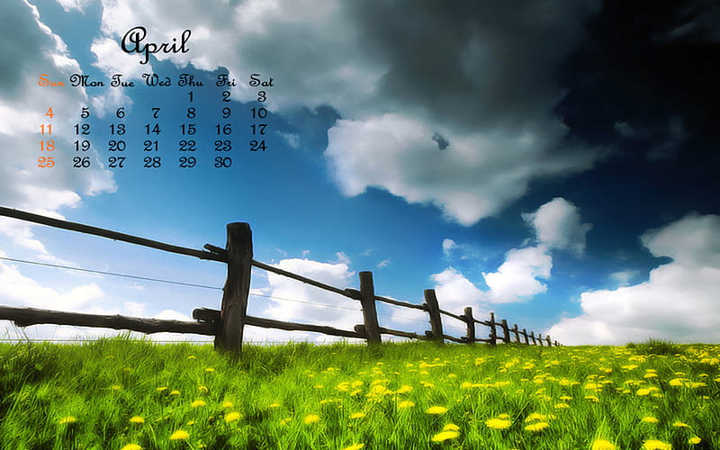 Spring Calendar, fence, yellow, bonito, clouds, sky, blue, HD wallpaper ...