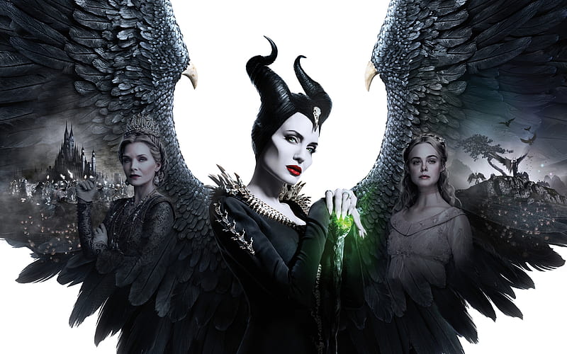 Maleficent: Mistress of Evil (2019), wings, movie, mistress, black, of evil, maleficent, disney, poster, Angelina Jolie, fairy, HD wallpaper