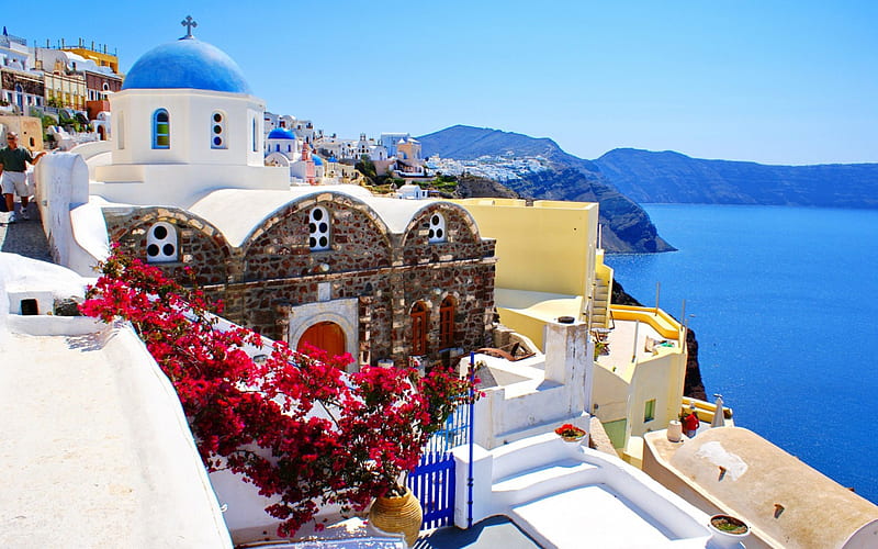 Santorini (Greece), Greece, Santorini, houses, nature, sea, landscape, HD wallpaper
