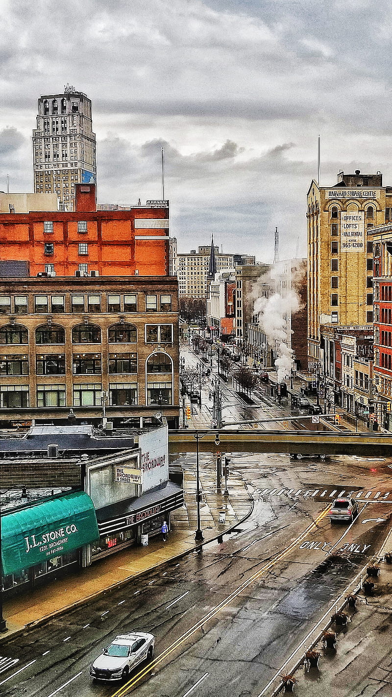 Wet Downtown Street, broadway, city, detroit, michigan, rainy, HD phone wallpaper