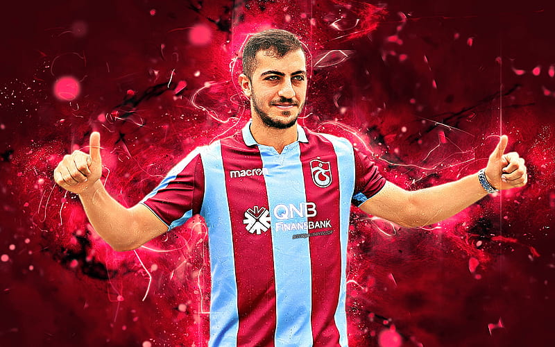 Majid Hosseini, Iranian footballers, Trabzonspor FC, soccer, Turkish Super Lig, Hosseini, abstract art, football, neon lights, HD wallpaper