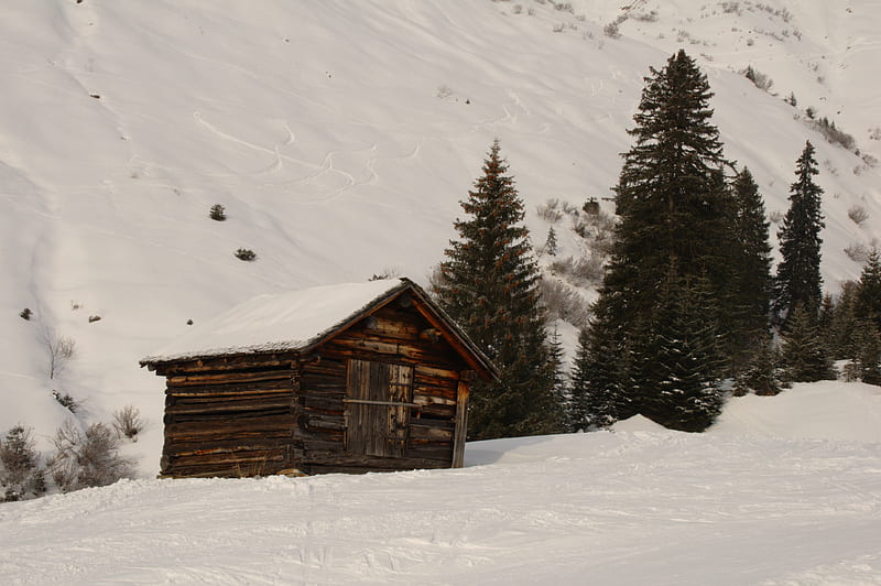 Winter Landscape III, cabin, winer, HD wallpaper