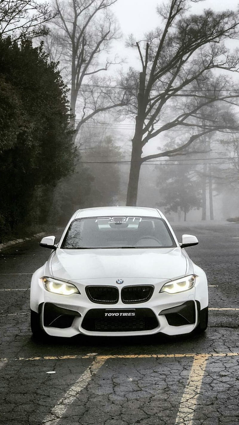 BMW M2, car, coupe, f87, front view, modified, tuning, vehicle, white, HD phone wallpaper