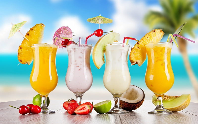 Beach coolers, cool, fruity, yummy, shake, HD wallpaper