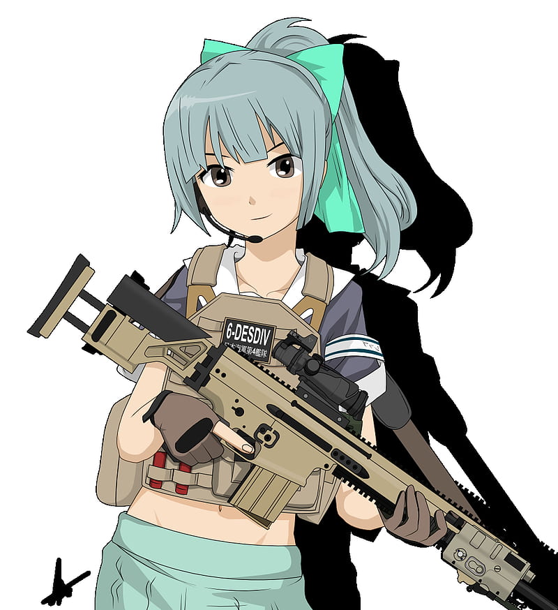 Yuubari (KanColle), Kantai Collection, assault rifle, anime girls, FN SCAR, FN SCAR-H, anime girls with guns, HD phone wallpaper