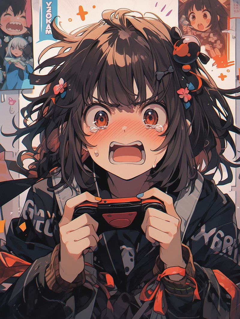 girl, tears, joystick, gamer, anime, HD phone wallpaper