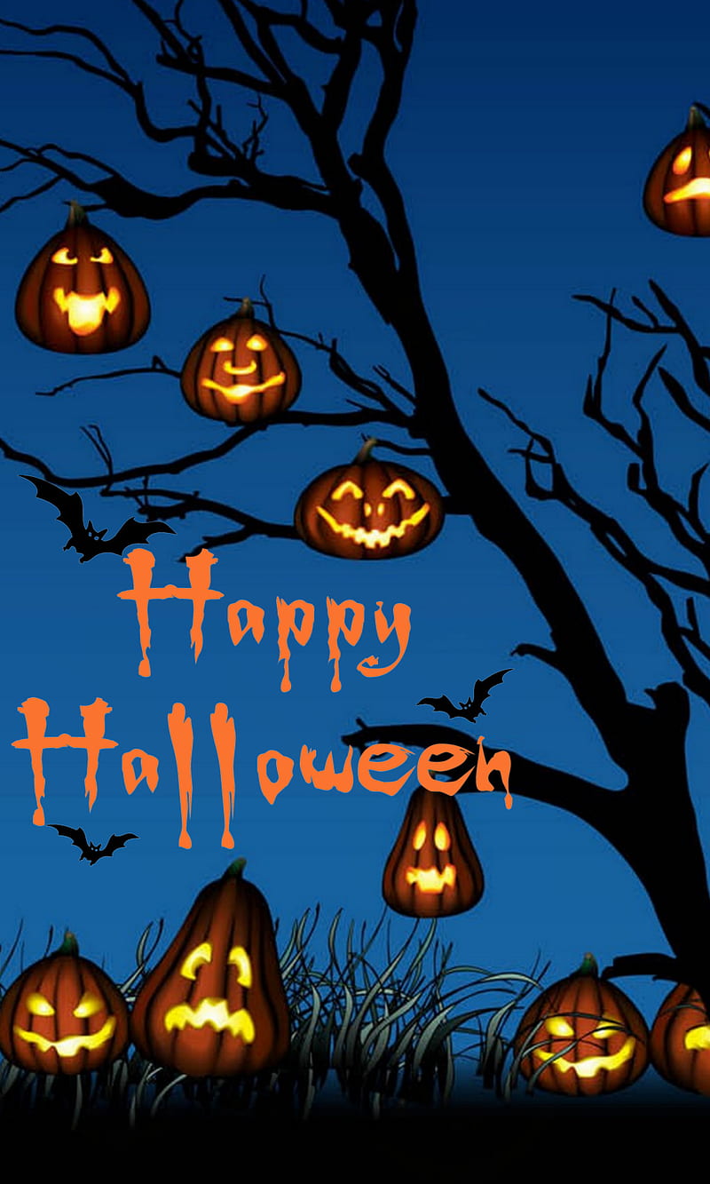 halloween, ghost, night, pumpkin, HD phone wallpaper