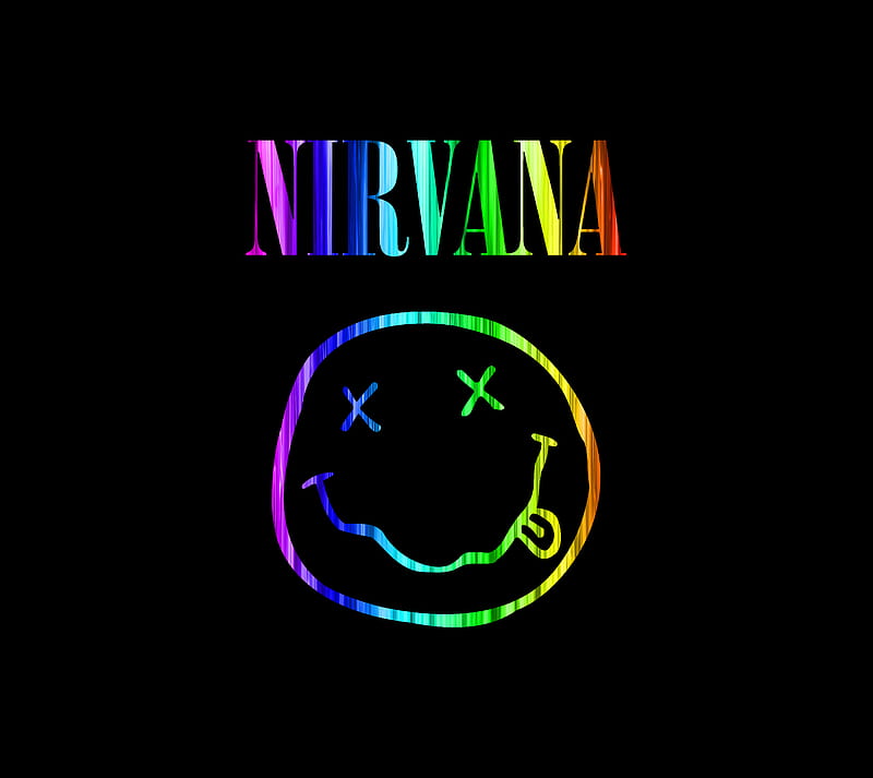 Nirvana Smiley, 1990s, grunge, kurt cobain, logo, rainbow, HD wallpaper