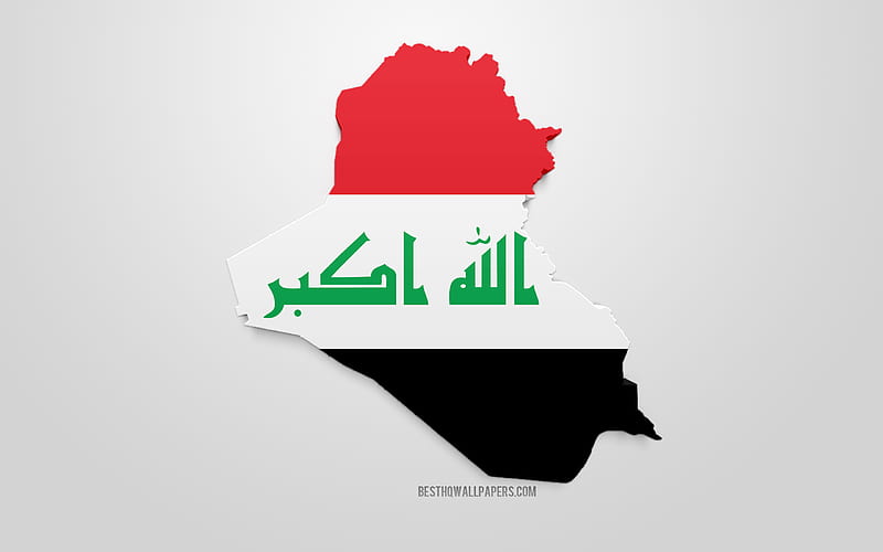 3d flag of Iraq, map silhouette of Iraq, 3d art, Iraq flag, Asia, Iraq, geography, Iraq 3d silhouette, HD wallpaper