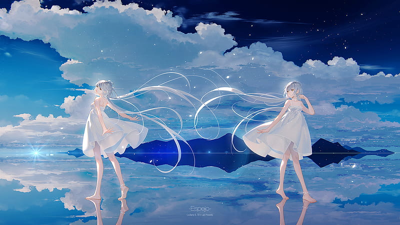 Anime, Vocaloid, Luo Tianyi, Girl, Long Hair, Sky, Cloud, White Hair ...