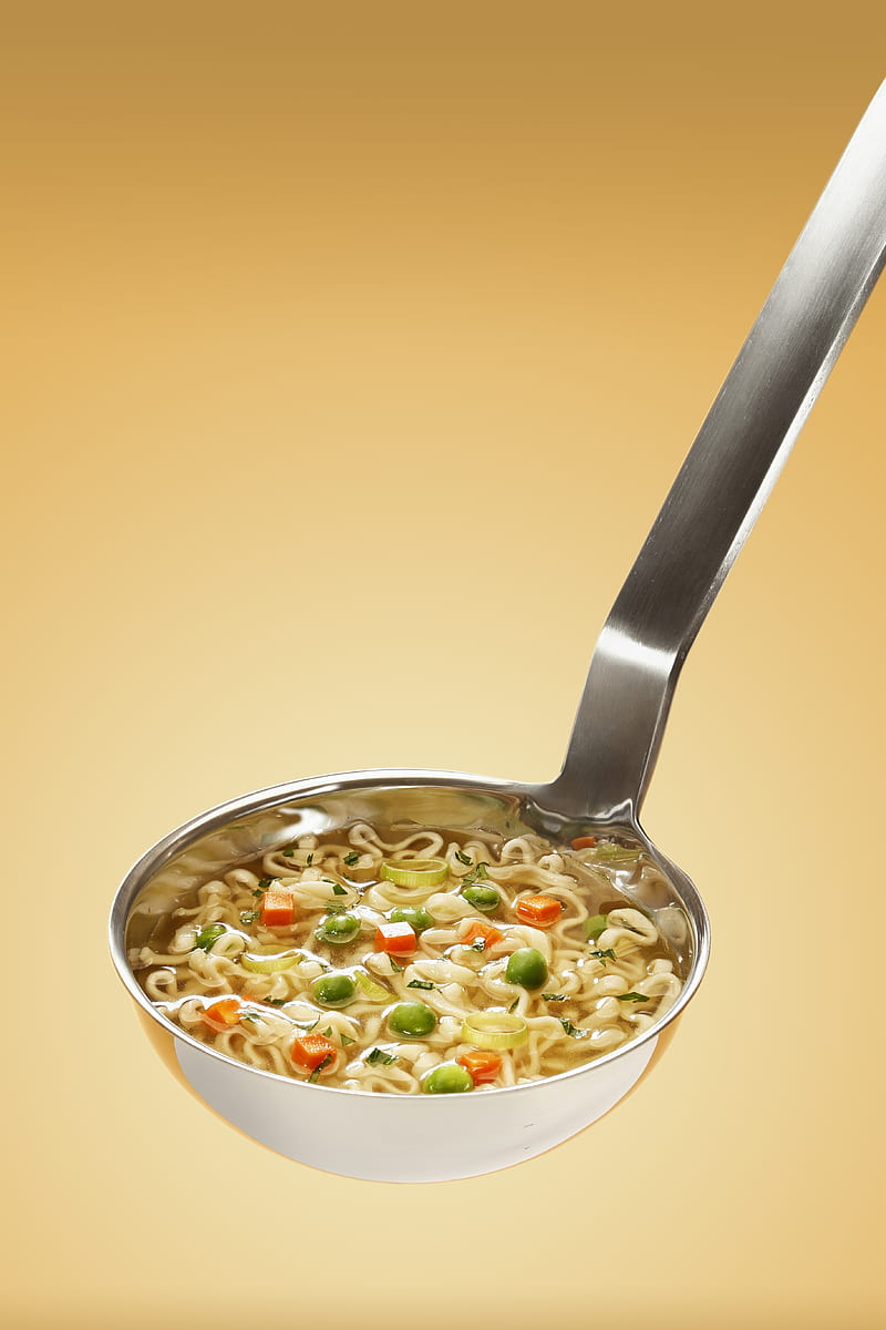 silver steel scoop with noodles, HD phone wallpaper