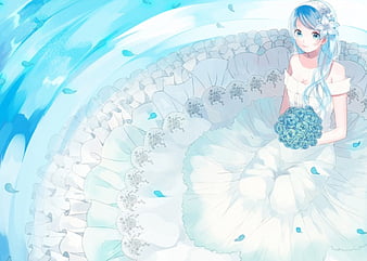 Beautiful anime bride girl with beautiful hair inwedding dress 2K wallpaper  download