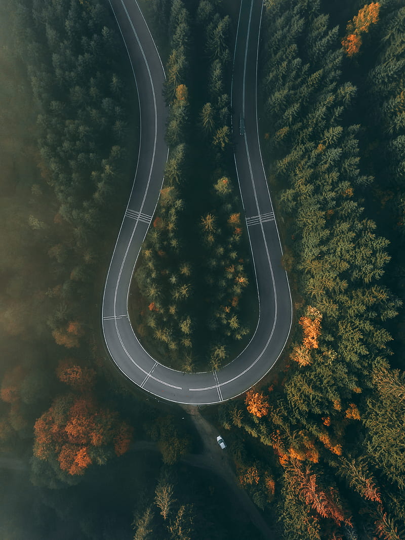 aerial of curved road, HD phone wallpaper