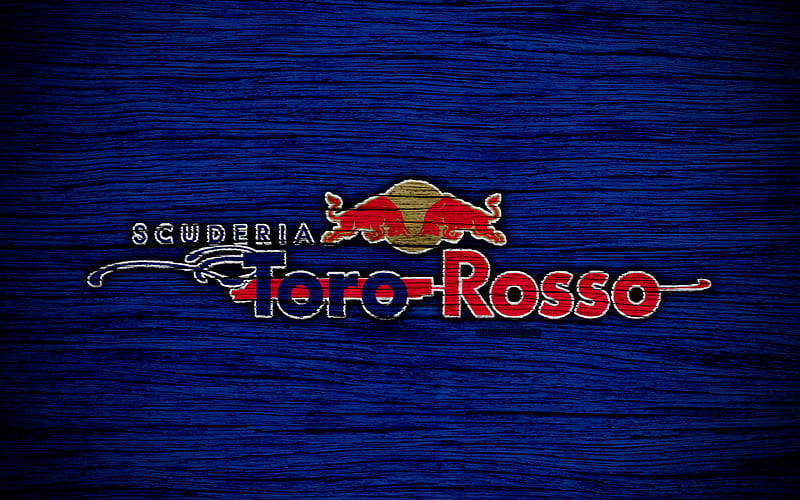 Red Bull Toro Rosso logo, F1 teams, F1, Toro Rosso flag, Formula 1, Scuderia Toro Rosso, wooden texture, Formula 1 2018, Toro Rosso, HD wallpaper