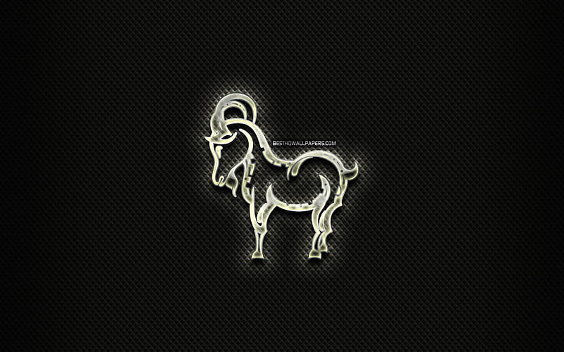 Goat glass sign, chinese zodiac, black abstact background, Chinese calendar, artwork, Goat zodiac sign, animals signs, Goat, Chinese Zodiac Signs, creative, Goat zodiac, HD wallpaper