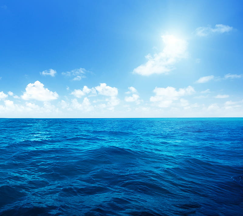 Blue Sea, horizon, ocean, sky, sunshine, water, HD wallpaper