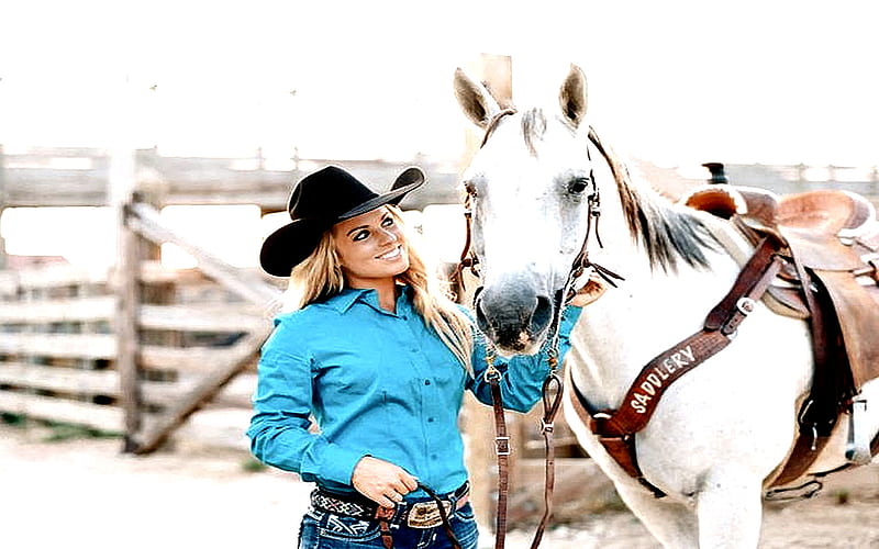 Prep For Rodeo.., female, hats, cowgirl, ranch, coral, fun, horse, outdoors, women, rodeo, girls, blondes, western, style, HD wallpaper