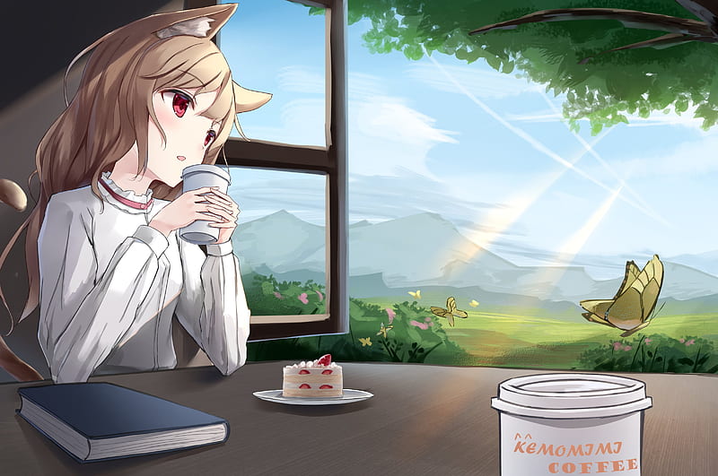 Premium Photo  Girl with a cup of hot tea by the window in anime style