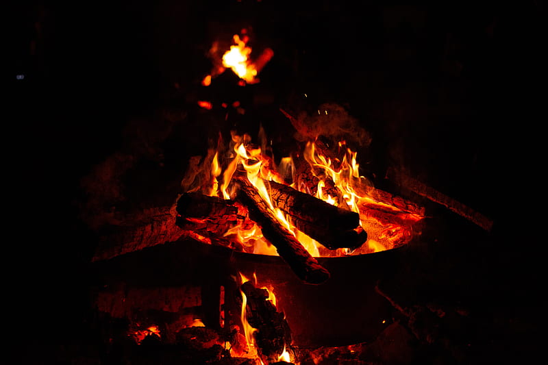 bonfire, flame, fire, dark, HD wallpaper