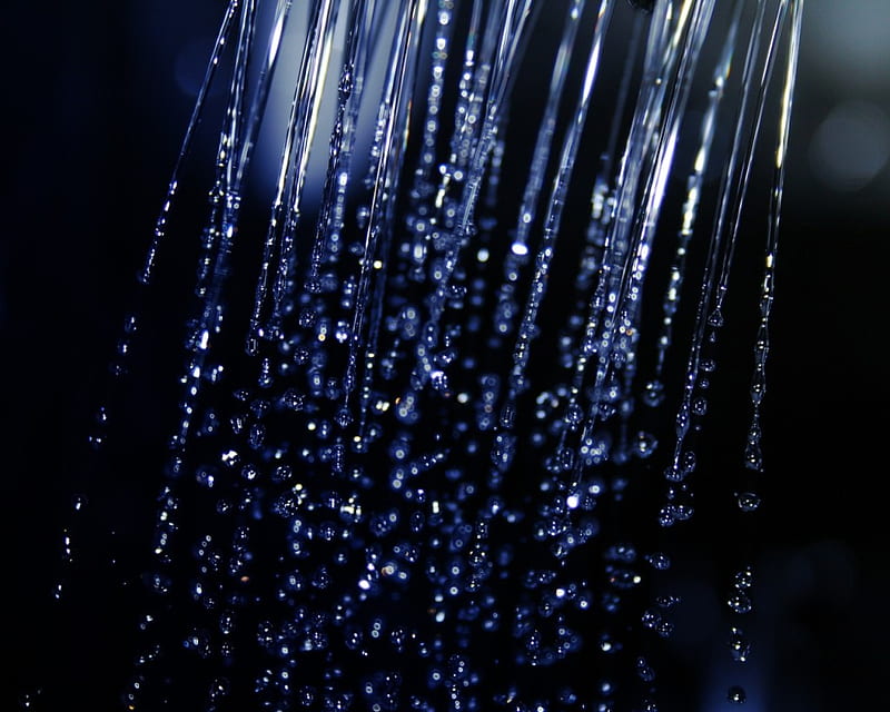 Drops, water, falling, blue, flowing, HD wallpaper