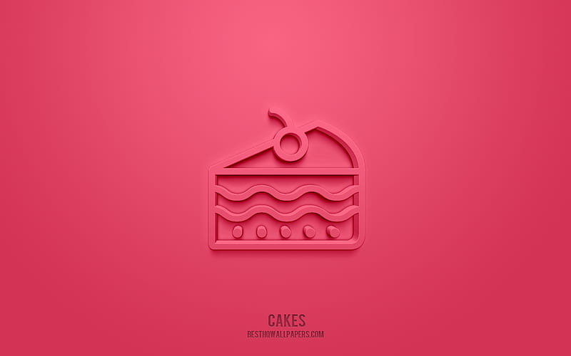 Cakes 3d icon, pink background, 3d symbols, Cakes, Sweets icons, 3d icons, Cakes sign, Sweets 3d icons, HD wallpaper