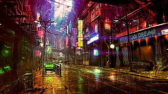 Download wallpaper 1366x768 city, silhouette, art, cyberpunk, futurism,  sci-fi tablet, laptop hd background
