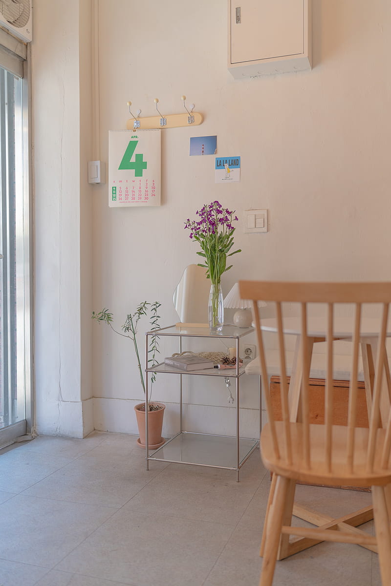 table, chair, vase, flowers, interior, decor, aesthetics, HD phone wallpaper