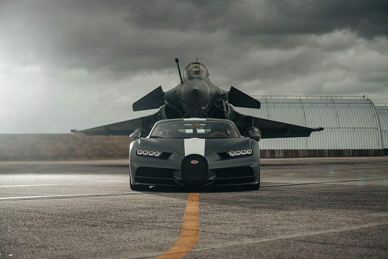 Bugatti, Car, Supercar, Jet Fighter, Bugatti Chiron, Vehicles, Black Car, HD wallpaper