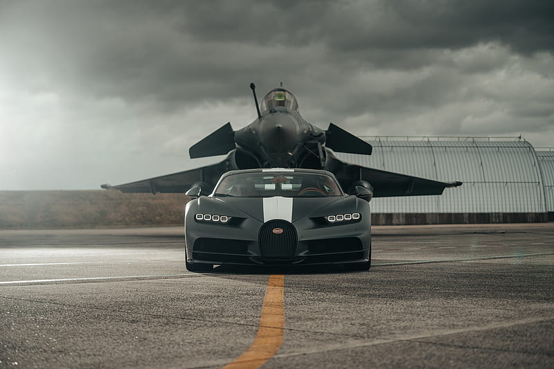 Bugatti Chiron Meets Dassault Rafale Marine Jet , bugatti-chiron, bugatti, cars, 2021-cars, HD wallpaper
