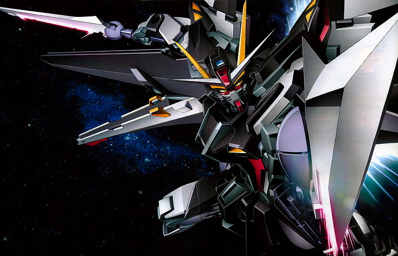Strike Noir Gundam, swords, space, game, mobile suits, stargazer, seed, gundam, cool, mecha, anime, ms, ova, HD wallpaper