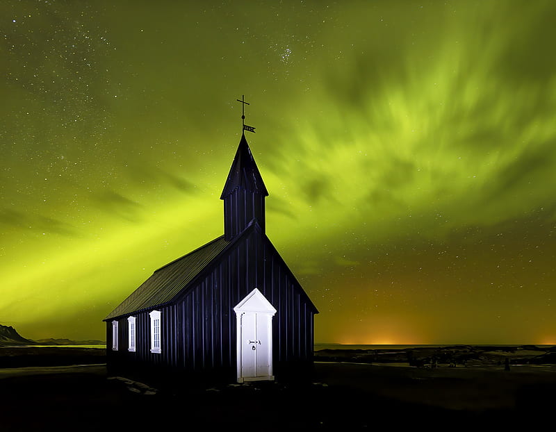 Churches, Church, Aurora Borealis, Iceland, HD wallpaper