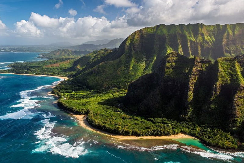 Ke'e beach, hawaii, mountain, beach, nature, ocean, HD wallpaper | Peakpx