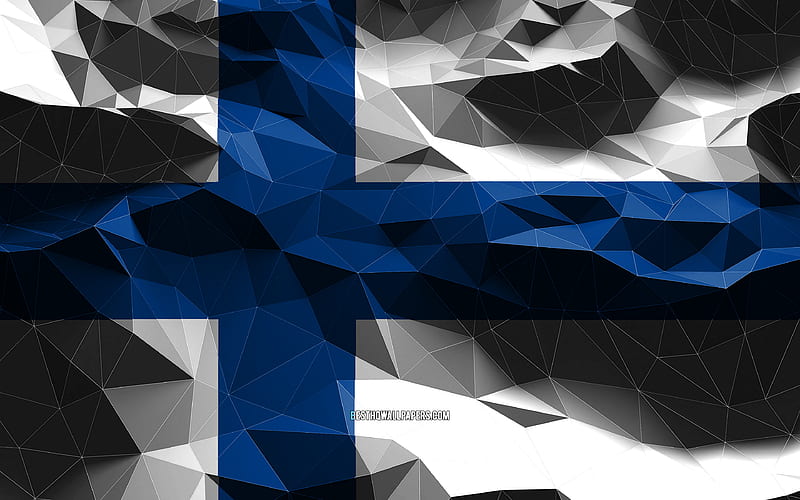 Finnish flag, low poly art, European countries, national symbols, Flag of Finland, 3D flags, Finland flag, Finland, Europe, Finland 3D flag, HD wallpaper