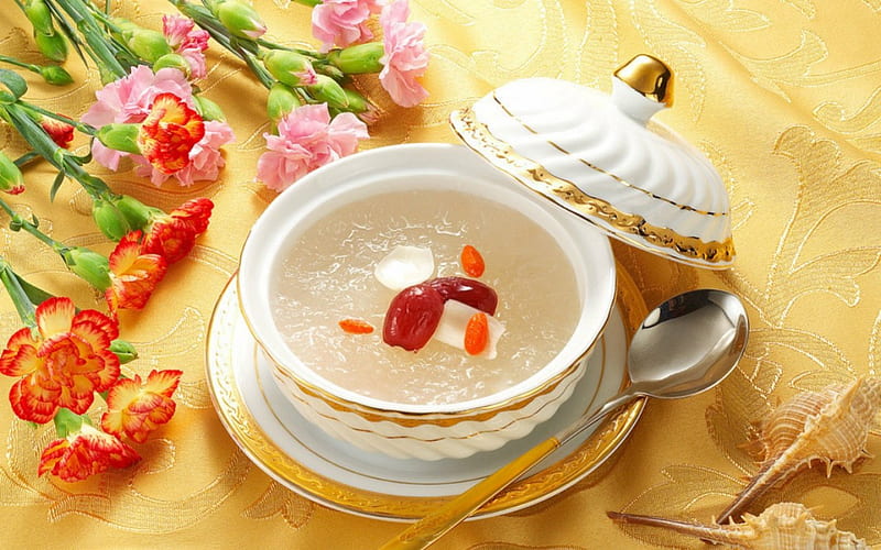 Soup in a Bowl, soup, spoon, food, bowl, HD wallpaper