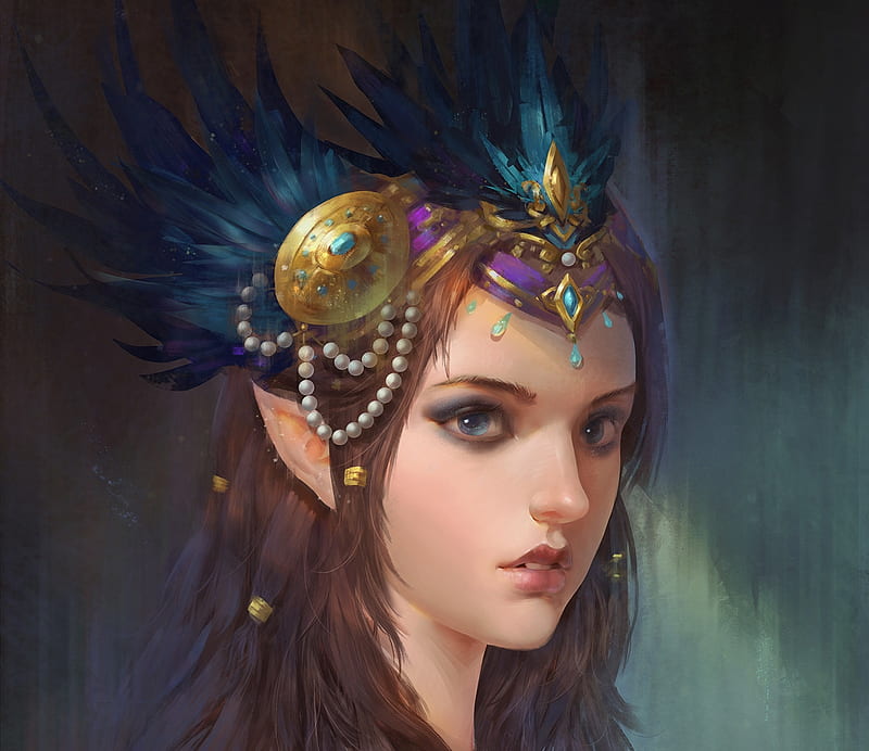 Elf Princess Fantasy Frumusete Girl Elf Face Jewel Art Luminos Han Chaomeng Hd 5218