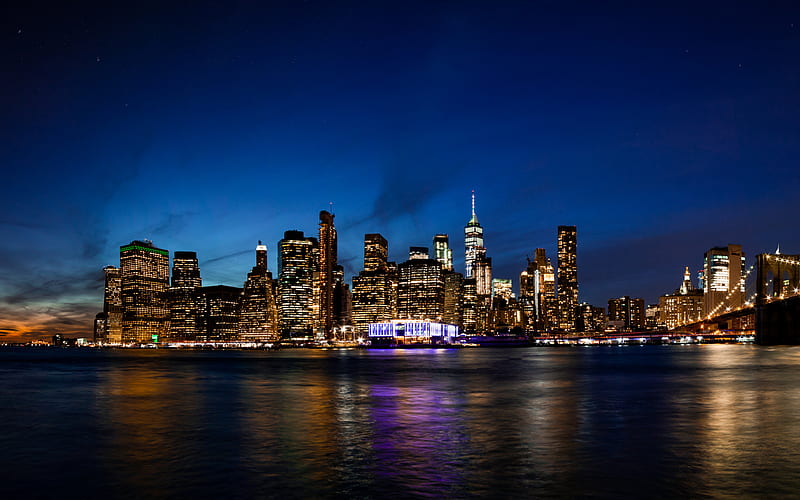 New York City, Manhattan, night, World Trade Center 1, New York cityscape, American metropolis, skyline, USA, NYC, New York, HD wallpaper