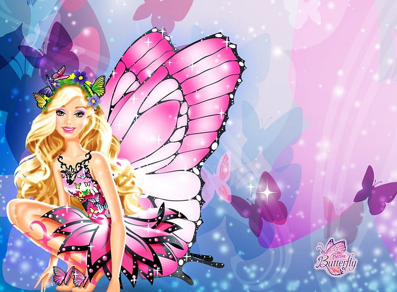 ✼Cute Barbie Butterfly✼, pretty, colorful, attractions in dreams, bonito, sweet, hair, flutter, butterfly designs, wings, lovely, colors, love four seasons, butterflies, doll, cute, barbie, weird things people wear, starlight, HD wallpaper
