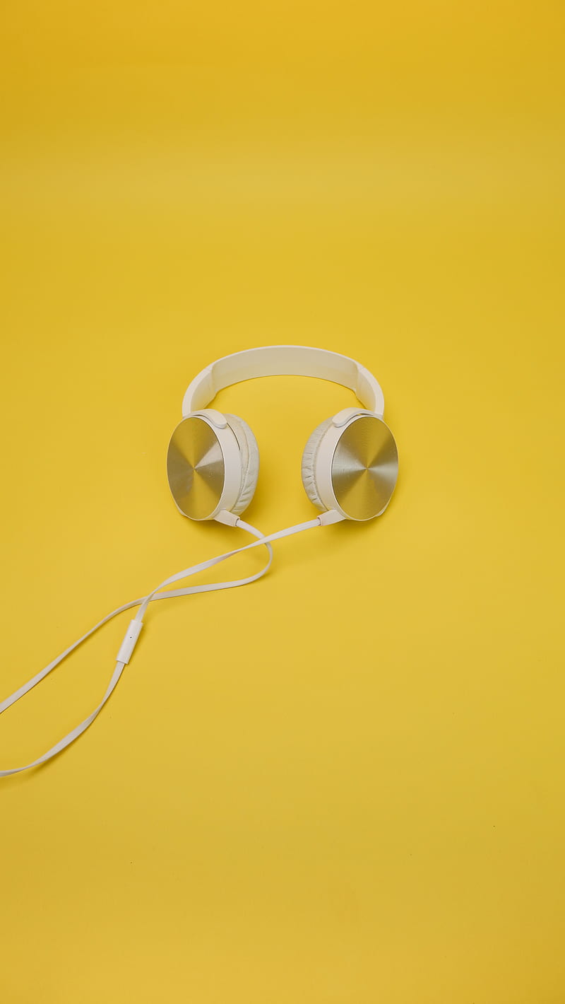 White Corded Headphones on Yellow Surface, HD phone wallpaper