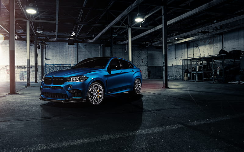 BMW X6M, tuning, F16, 2018 cars, storage, crossovers, blue X6, BMW, HD wallpaper
