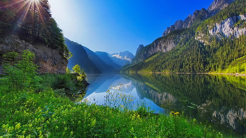 Landscape with mountain and lake, calm, serenity, summer, bonito, trees ...