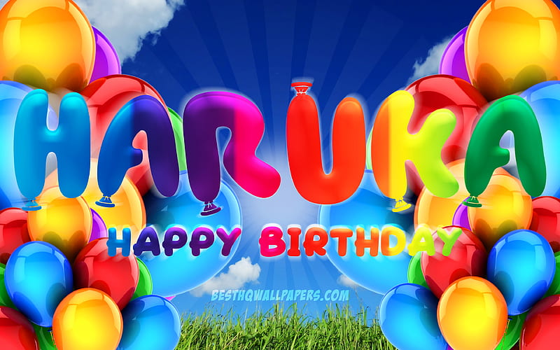 Haruka Happy Birtay cloudy sky background, female names, Birtay Party, colorful ballons, Haruka name, Happy Birtay Haruka, Birtay concept, Haruka Birtay, Haruka, HD wallpaper