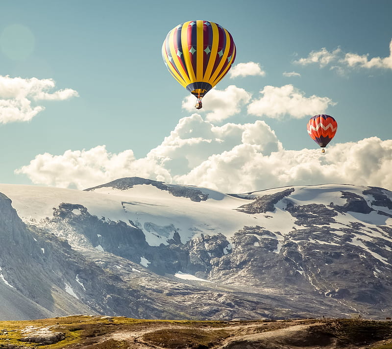Scenic View, balloon, fly, landscape, mountain, nature, sky, HD wallpaper