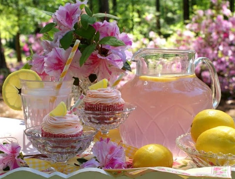 Lemonade, lamaie, prajituri, flori, limonada, HD wallpaper