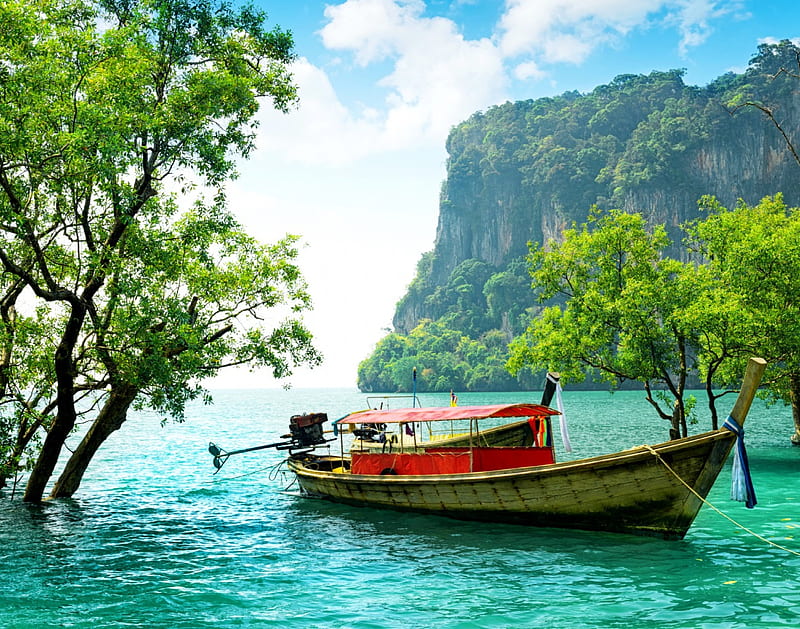 Fishing Boat, nature, boat, tropical, sea, HD wallpaper