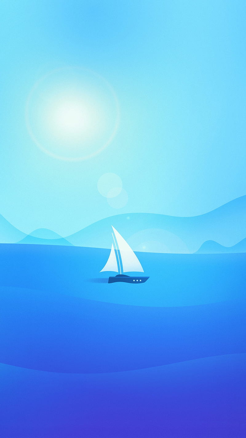 Boat, art, material, minimal, minimalism, nature, ocean, sea, sky, HD phone wallpaper