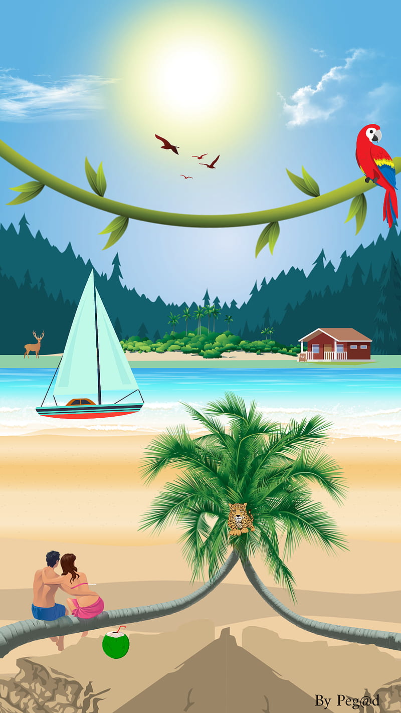 Summer day, beaches, landscape, boat, sea, HD phone wallpaper