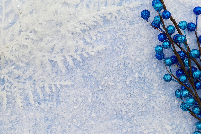 branches, balls, frost, winter, blue, HD wallpaper