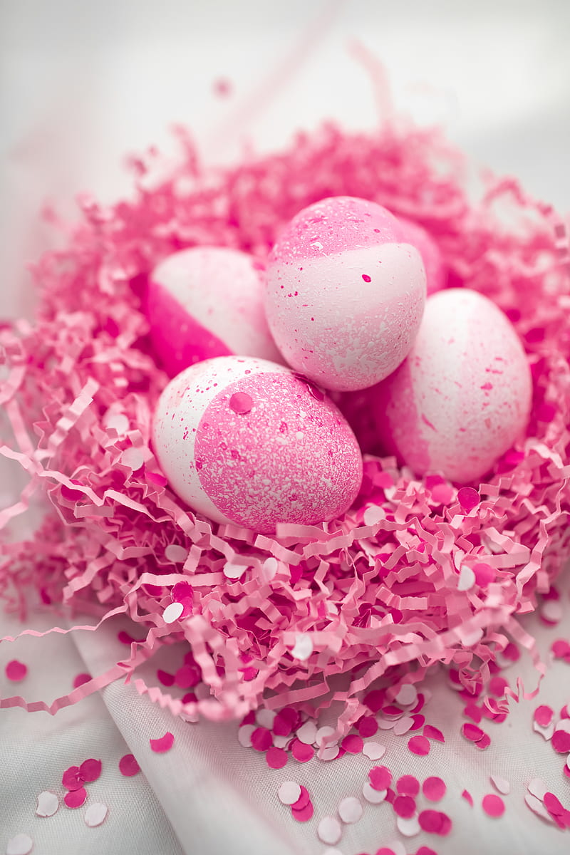 Pink Painted Eggs On Pink Nest, HD phone wallpaper